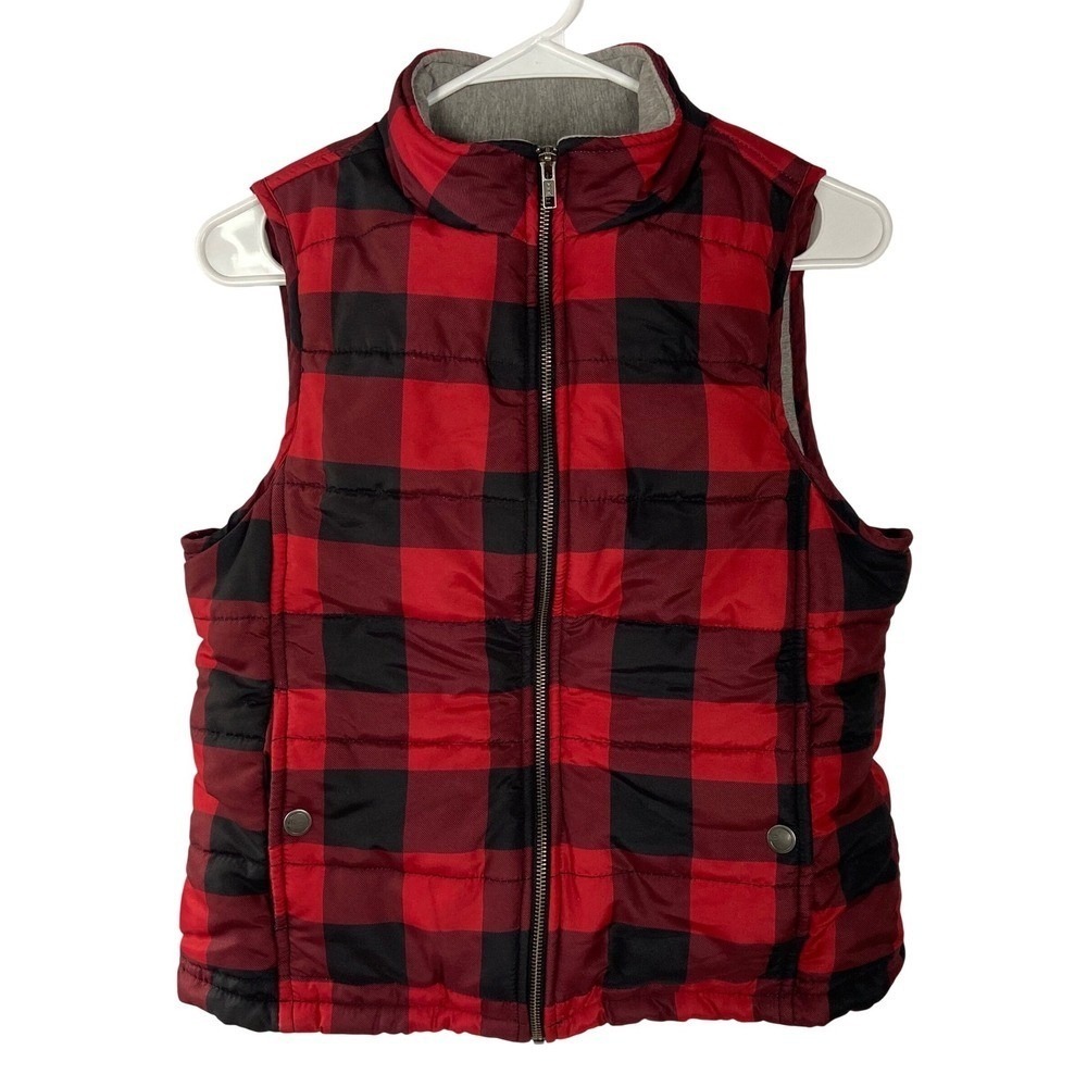 Natural Reflections Womens Buffalo Plaid Puffer Vest Red Black Full Zip Small